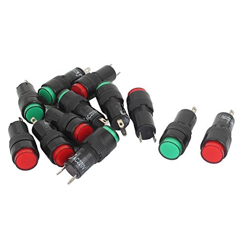 SODIAL(R) AC 220 V 2 P lamparas de senalizacion rojo verde luces piloto indicador de bombillas de 12 piezas