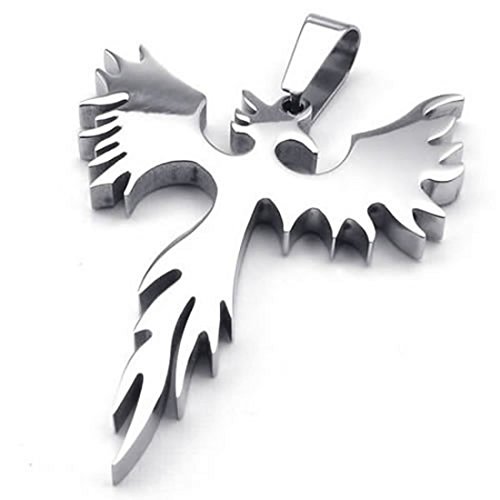 SODIAL(R) Collar Pendiente de Firebird Fenix de Acero Inoxidable de joyeria con 60 cm Cadena, Collar para Hombre Mujeres, Plata