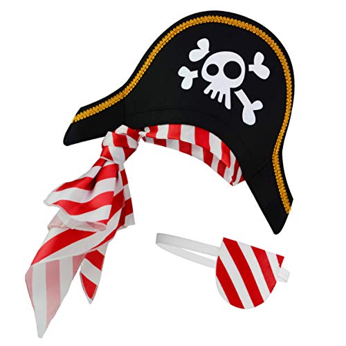 Sombrero pirata Parche en el ojo para niños disfraz de capitán caribeño y adolescentes