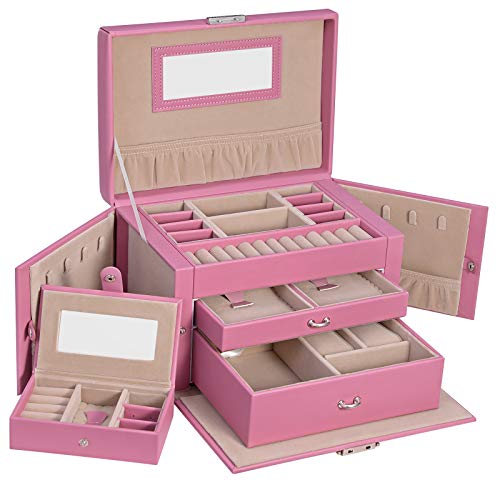 SONGMICS Joyero, Organizador de Joyas con 2 Cajones, Estuche con Cerradura y Espejo, Estuche de Viaje Portátil, para Anillos, Pulseras, Collares, Forro de Terciopelo, Regalo, Rosado JBC121PK SONGMICS Joyero, Organizador de Joyas con 2 Cajones, Estuche con Cerradura y Espejo, Estuche de Viaje Portátil, para Anillos, Pulseras, Collares, Forro de Terciopelo, Regalo, Rosado JBC121PK