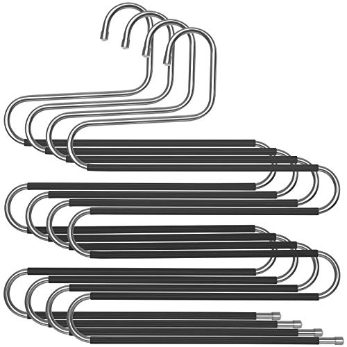 SONGMICS Juego de 4 Perchas para Pantalones, Percha Multifuncional, Ahorra Espacio, Perchas de Metal de 5 Niveles, Organizador en S, para Vaqueros, Panuelos, Toallas, Corbatas, Plata y Negro CRI043BK SONGMICS Juego de 4 Perchas para Pantalones, Percha Multifuncional, Ahorra Espacio, Perchas de Metal de 5 Niveles, Organizador en S, para Vaqueros, Panuelos, Toallas, Corbatas, Plata y Negro CRI043BK