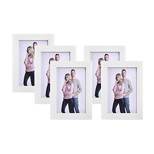 SONGMICS Juego de 5 Marcos de Fotos 10 x 15 cm, Portafotos de Madera, Vidrio Frontal, Regalo, Tablero de MDF Blanco RPF35WT SONGMICS Juego de 5 Marcos de Fotos 10 x 15 cm, Portafotos de Madera, Vidrio Frontal, Regalo, Tablero de MDF Blanco RPF35WT