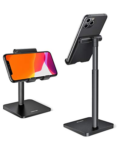 Soporte Móvil Mesa Vertical, OMOTON Soporte Teléfono Universal Multiángulo Ajustable de Escritorio, Base Móvil para iPhone 12 Mini/12 Pro Max/11 Pro/SE, Xiaomi Redmi 9S/8 Pro y Otras Smartphones,Negro