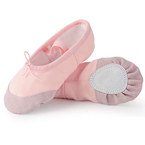 Soudittur Zapatillas de Ballet Suela Partida de Cuero Calzado de Danza para Niña y Mujer Adultos Rosa Tallas 25