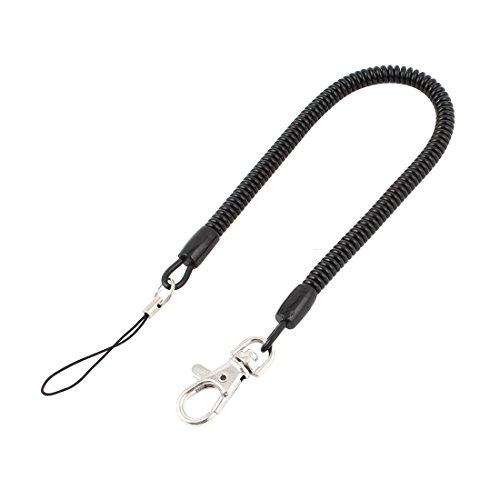 sourcing map Correa elástica Espiral plástica 38cm de Largo Negro Flexible Broche de Langosta estirado Llavero con Cadena sostenedor de Llave sourcing map Correa elástica Espiral plástica 38cm de Largo Negro Flexible Broche de Langosta estirado Llavero con Cadena sostenedor de Llave