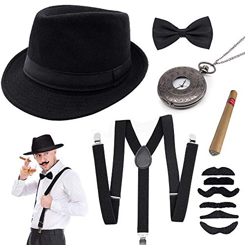 SPECOOL 1920s Gángster Disfraces Accesorios Hombre Conjunto Flapper Gran Juego Gatsby con elástico de Sombrero Ligera con Espalda en Y Corbata de Lazo Reloj de Bolsillo Vintage Cigar SPECOOL 1920s Gángster Disfraces Accesorios Hombre Conjunto Flapper Gran Juego Gatsby con elástico de Sombrero Ligera con Espalda en Y Corbata de Lazo Reloj de Bolsillo Vintage Cigar