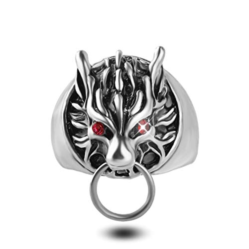 Sping Jewelry Final Fantasy - Anillo de lobo con 7 nubes y ojos rojos plateado