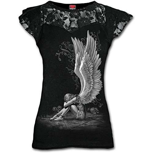 Spiral Direct Enslaved Angel-Lace Layered Cap Sleeve Top Camiseta, Negro (Black 001), 36 (Talla del Fabricante: Small) para Mujer