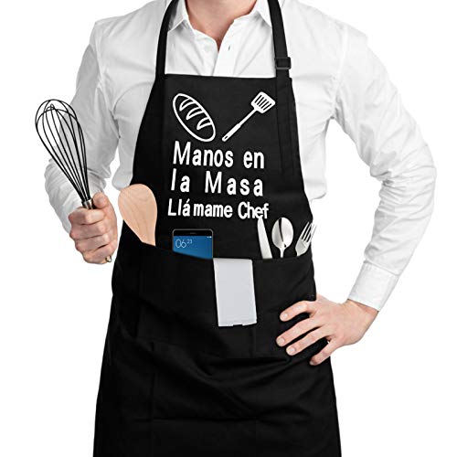 SSAWcasa Delantal de Cocina con 3 Bolsillos Ajustable Delantales Antiincrustante Regalos para Mujeres Hombres Delantal Cocinero Mandil Cocina para Restaurante, Jardinería.Cafetería, Barbacoa, Hornear