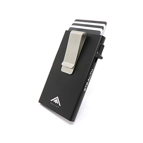 STEALTH WALLET Portatarjetas RFID Minimalista - Carteras de Tarjetas de Crédito de Metal Delgado y Ligero con Protección de Bloque NFC (Aluminio Negro con Clip para Billetes) STEALTH WALLET Portatarjetas RFID Minimalista - Carteras de Tarjetas de Crédito de Metal Delgado y Ligero con Protección de Bloque NFC (Aluminio Negro con Clip para Billetes)