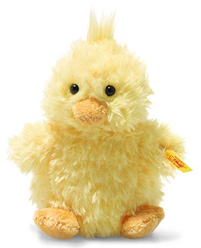 Steiff- Soft Cuddly Friend Original Pipsy-Pollito Aprox. 14 cm. Peluche de la Marca botón en la Oreja. para bebés Desde el Nacimiento, Color Amarillo (073892)