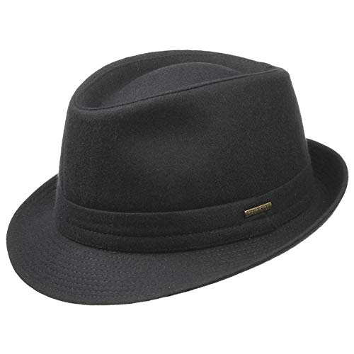 Stetson Benavides Trilby Sombrero Mujer/Hombre - Sombrero de Fieltro de Lana - Fabricado en Italia - Sombrero de Hombre Invierno con Revestimiento de teflón - Otoño/Invierno Negro 61 cm