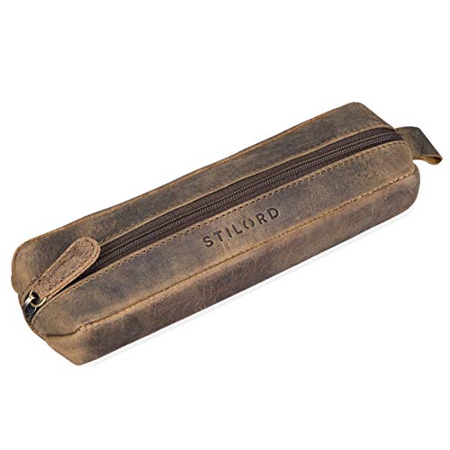 STILORD 'Quinn' Estuche de Piel Vintage para Colegio Instituto Universidad o Trabajo Portatodo o Bolsa de lápices pequeña para Estudiantes de auténtico Cuero, Color:marrón - Medio STILORD 'Quinn' Estuche de Piel Vintage para Colegio Instituto Universidad o Trabajo Portatodo o Bolsa de lápices pequeña para Estudiantes de auténtico Cuero, Color:marrón - Medio