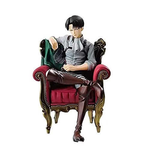STKCST Anime Attack en Titán Sofá Sentado Postura Capitán Levi Ackerman Figura Escultura Decoración Estatua Muñeca Modelo Modelo Figura 12 cm Altura