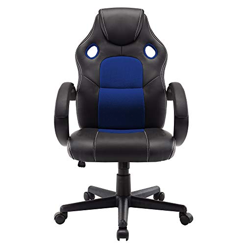 STmeng Sillas de Oficina, Computadora Ergonómico Silla de Oficina con Brazos, Ajustable Giratorio Oficina Esencial Silla (Azul)