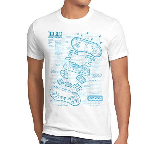 style3 16 bit Gamepad Cianotipo Camiseta para Hombre T-Shirt, Talla:3XL, Color:Blanco