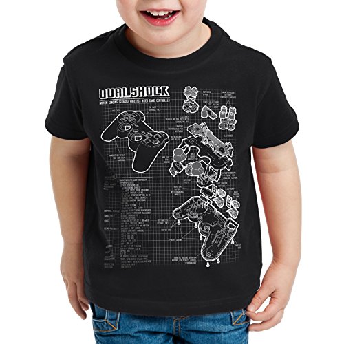 style3 Dualshock Controlador Camiseta para Niños T-Shirt PS Videojuego videoconsola, Color:Nero;Talla:164