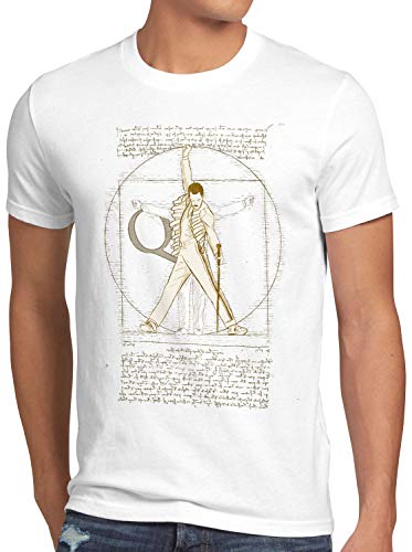 style3 Freddie de Vitruvio Camiseta para Hombre T-Shirt da Vinci Live Rock You Festival, Talla:L, Color:Blanco