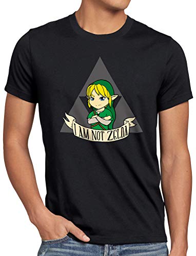 style3 I Am Not Zelda Camiseta para Hombre T-Shirt Link Hyrule Gamer, Talla:M, Color:Negro