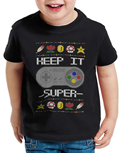 style3 Keep it Super Suéter de Navidad Camiseta para Niños T-Shirt NES T-Shirt Ugly Sweater x-mas SNES, Talla:164