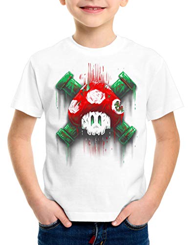 style3 Mario Calavera Camiseta para Niños T-Shirt Videojuego Switch Super World, Color:Blanco, Talla:140