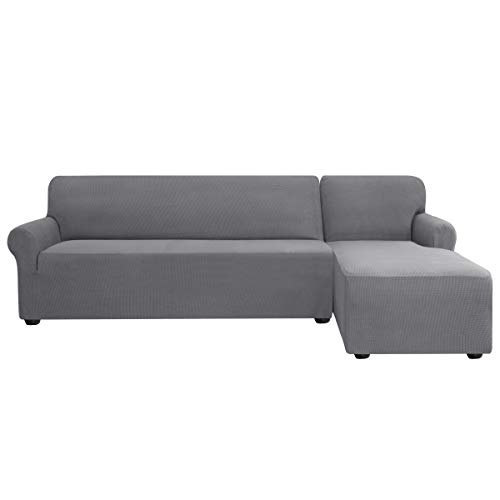 subrtex Funda Sofa Chaise Longue Brazo Izquierdo Elastica Protector para Sofa Chaise Longue Antimanchas Ajustable (Gris Claro)