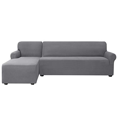 subrtex Funda Sofa Chaise Longue Brazo Izquierdo Elastica Protector para Sofa Chaise Longue Antimanchas Ajustable (Gris Claro)