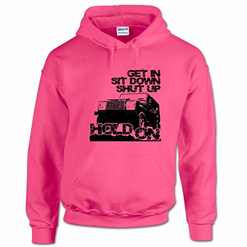 Sudadera con Capucha de Hombre Get In, Sit Down, Shut Up and Hold On! En Rosa Talla M con Imagen de 4X4