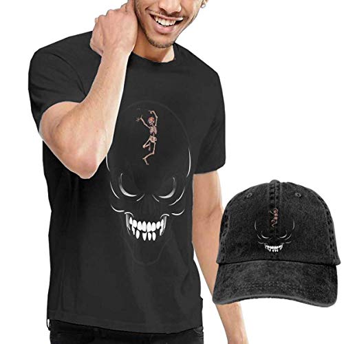 sunminey Homme T- T-Shirt Polos et Chemises Custom Skull Drawing Personalized Black T Shirts with Hats for Men's Short Sleeve tee Adjustable Cap