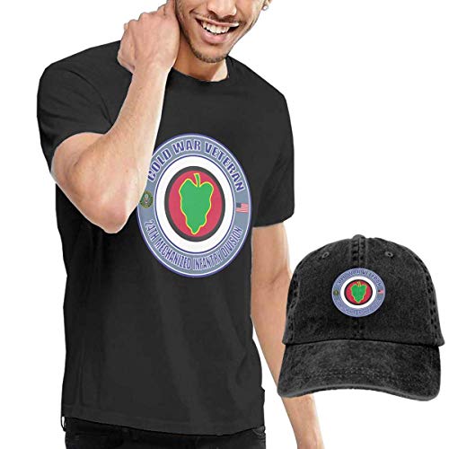 sunminey Homme T- T-Shirt Polos et Chemises US Army Veteran 24th Mechnized Infantry Division Man'S Round Collar tee Stylish Shirt and Hat Hat Combo Short-Sleeve Jersey