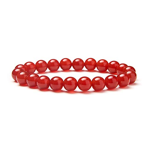 SUNNYCLUE Natural auténtica rojo Pulsera de ágata gemas elástico 8 mm Ronda Perlas de aproximadamente 7 "unisex