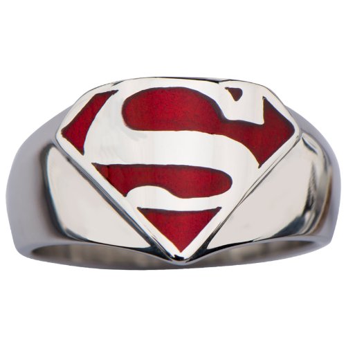 Superman Hombre de acero inoxidable acero y esmalte rojo anillo de sello (supmfr8412) tamaño 10