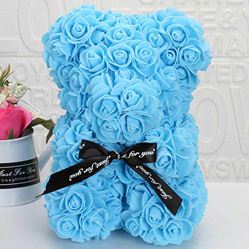 SUPERMOLON Oso Rosas Foam 25cm con Caja de Regalo Original - Rose Bear Oso de Rosas Artificiales - Regalo San Valentín, Enamorados, Aniversario, Amor - Entrega en 24h (Azul)