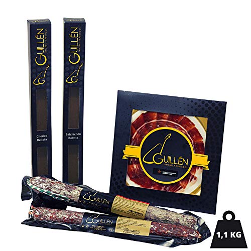 Surtido Embutidos Ibericos de GUIJUELO 1,1 kg - Lote Iberico con Salchichon Iberico Bellota Vela 500 gr + Chorizo Iberico Bellota Vela 500 gr + Jamon Iberico loncheado a Mano 100 gr Surtido Embutidos Ibericos de GUIJUELO 1,1 kg - Lote Iberico con Salchichon Iberico Bellota Vela 500 gr + Chorizo Iberico Bellota Vela 500 gr + Jamon Iberico loncheado a Mano 100 gr