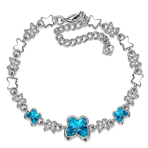 Susan Y Regalo del día de la Madre Pulsera Mujer de eslabones diseño de Mariposa con Joyas de Cristal de Dos Tonos Azules y Transparentes para cumpleaños Aniversario día de Madre Esposa Hija niña