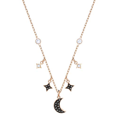 Swarovski Collar Symbolic Moon, negro, Baño en tono Oro Rosa