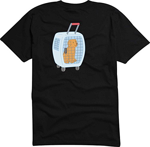 T-Shirt - Camiseta D850 Hombre blanco con la impresión en color L - diseño Tribal cómico / gráfico perro cachorro in caja de transporte veterinario aeropuerto