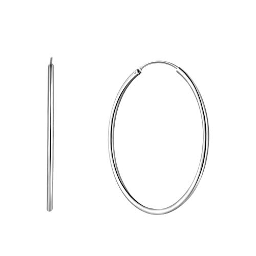 T400 Jewelers Plata de ley 925 Aretes de aro Pulido ronda círculo sin fin pendientes de aro, Diámetro:25-65mm T400 Jewelers Plata de ley 925 Aretes de aro Pulido ronda círculo sin fin pendientes de aro, Diámetro:25-65mm