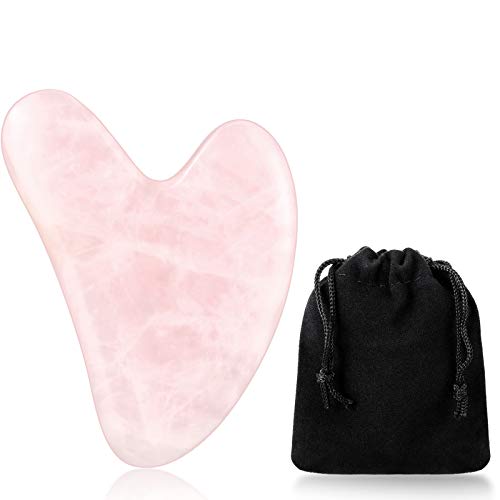 Tablero de Gua Sha de Piedra Jade Masajeador de Desguace Facial de Cuarzo Raspador de Piedra Natural Herramienta Masaje Cuidado Piel Usar con Suero de Aceite y Mascarilla de Ojos (Rosa)