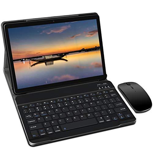 Tablet 10 Pulgadas, Android 9.0 YESTEL Tablets, 4 GB de RAM, 64 GB Ampliables hasta 128 GB, Procesador Quad-Core, Pantalla HD IPS, Dual SIM LTE/WiFi, 8000mAh Batería con Mouse y Teclado, Color Negro