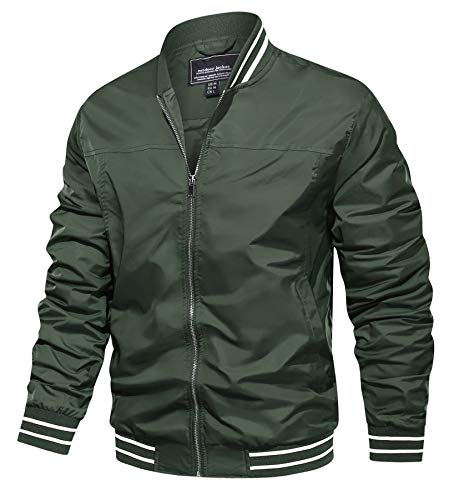 TACVASEN Chaqueta deportiva ligera con bolsillos, Ideal para uso diario informal, camping al aire libre, senderismo, caza, pesca y vacaciones. para hombre [medio] [Ejercito verde]