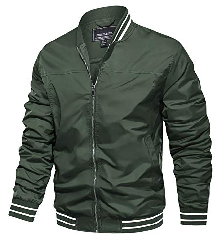 TACVASEN Chaqueta deportiva ligera con bolsillos, Ideal para uso diario informal, camping al aire libre, senderismo, caza, pesca y vacaciones. para hombre [medio] [Ejercito verde]