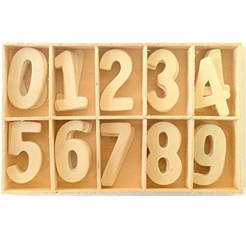 takestop® Juego de 60 números de madera CC_00034 - Juego educativo en caja para decoupage, números, letras escolares, decoración