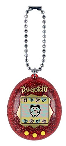 Tamagotchi Friends- Original Tamagotchi Red Glitter – Alimentar, cuidar, nutrir – Mascota Virtual con Cadena para Jugar sobre la Marcha, Color Purpurina roja (Bandai 42813)