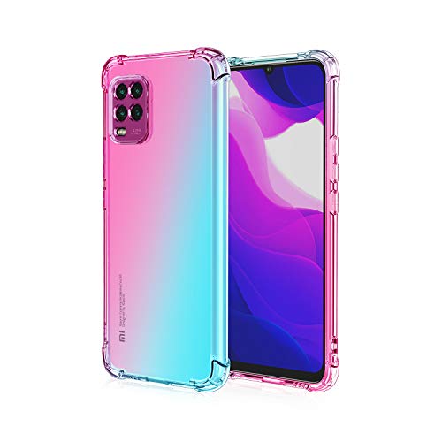 TANYO Funda Adecuado para Xiaomi Mi 10 Lite 5G, [Reforzar la versión con Cuatro Esquinas] Fundas Gradiente Transparente TPU, Ultra Slim Flexible Suave Silicona TPU Bumper. Rosa/Verde