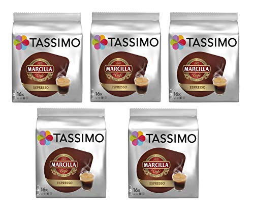 TASSIMO Marcilla Café Espresso - 5 paquetes de 16 cápsulas: Total 80 unidades TASSIMO Marcilla Café Espresso - 5 paquetes de 16 cápsulas: Total 80 unidades