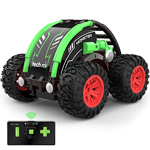 tech rc Mini Coche de Control Remoto 4WD, Coche de Acrobacias Giratorio de Boble Cara de 360°, Batería Recargable Incorporada, Coche Teledirigido para Niños por Radio de 2,4 GHz