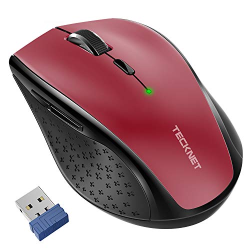 TECKNET Ratón Inalámbrico Classic 2.4G, Ratón Óptico Wireless Mouse 4800 dpi 6 Niveles Ajustables con Nano Receptor, 30 Meses duración de la batería, 6 Botones para Windows, Mac, Macbook Linux, Rojo