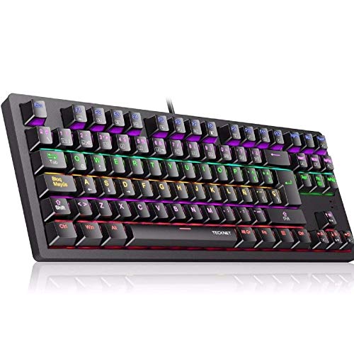 TECKNET Teclado Mecánico Gaming, Teclado Gaming con Interruptores Azul con 88 Teclas 100% Anti-Ghosting, 9 Modos de Retroiluminación LED Ideal para Jugadores - Layout Español (Nuevo Versión)