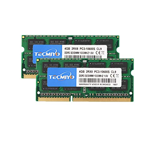 TECMIYO 8GB Kit (2x4GB) PC3-10600S DDR3 1333MHZ Sodimm RAM 2RX8 Dual Rank CL9 204 Pin 1.5V Non-ECC Unbuffered Laptop Memory RAM for Intel AMD and Mac System